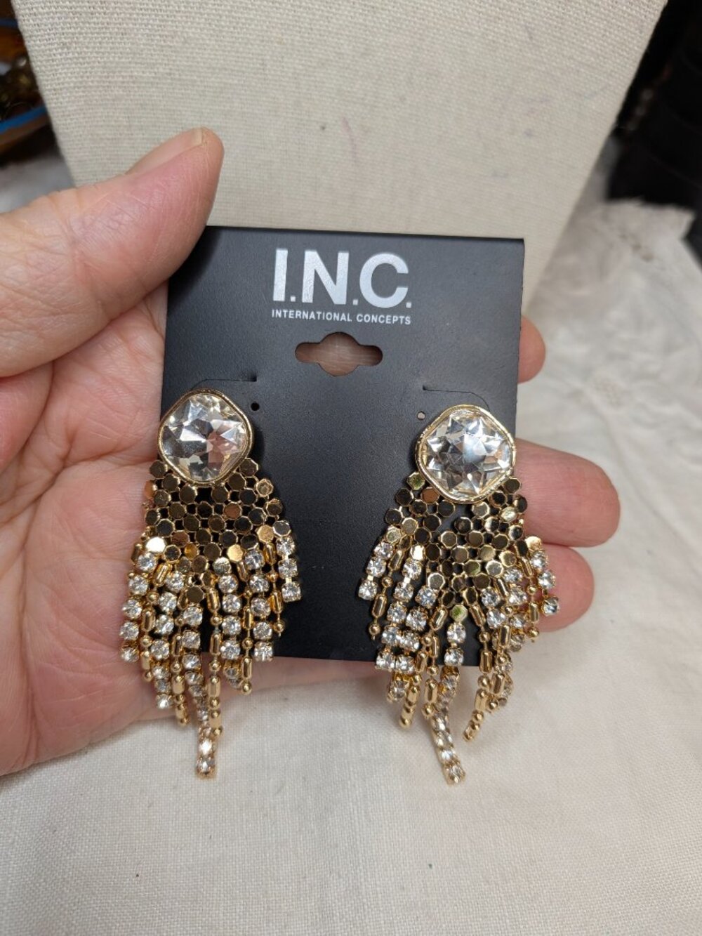 I.N.C. Gold‑Tone Crystal Fringe Statement Earrings